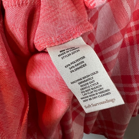 Soft Surroundings Paramour Tunic Top L Plaid‎ Button Down Long Sleeve Red Ivory - Picture 7 of 7